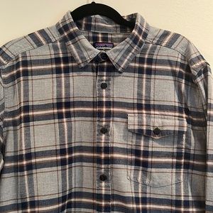 Patagonia, large, gray, plaid flannel shirt